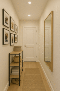 petit couloir avec rangements et miroirs = impression d'espace