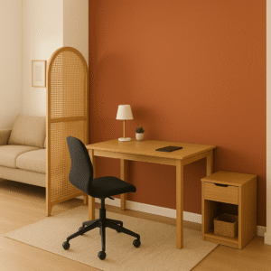 bureau professionnel dans un petit espace : espace partagé avec le salon