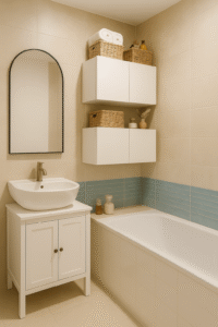 salle de bain avec meubles suspendus