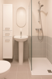 salle de bain avec colonne de rangement