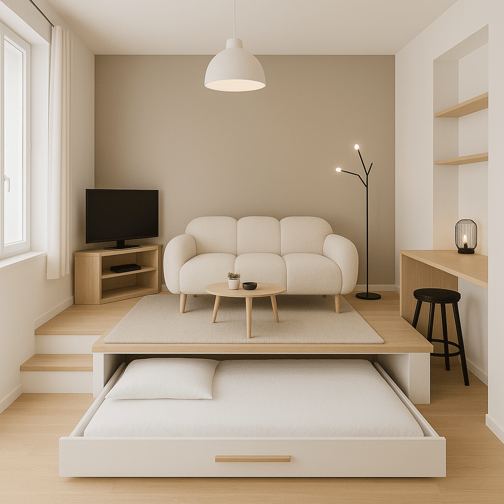 solution lit pour petit espace : lit sous estrade