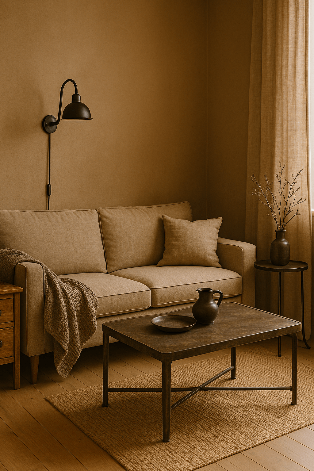 studio au style rustique et meubles avec métal vieilli