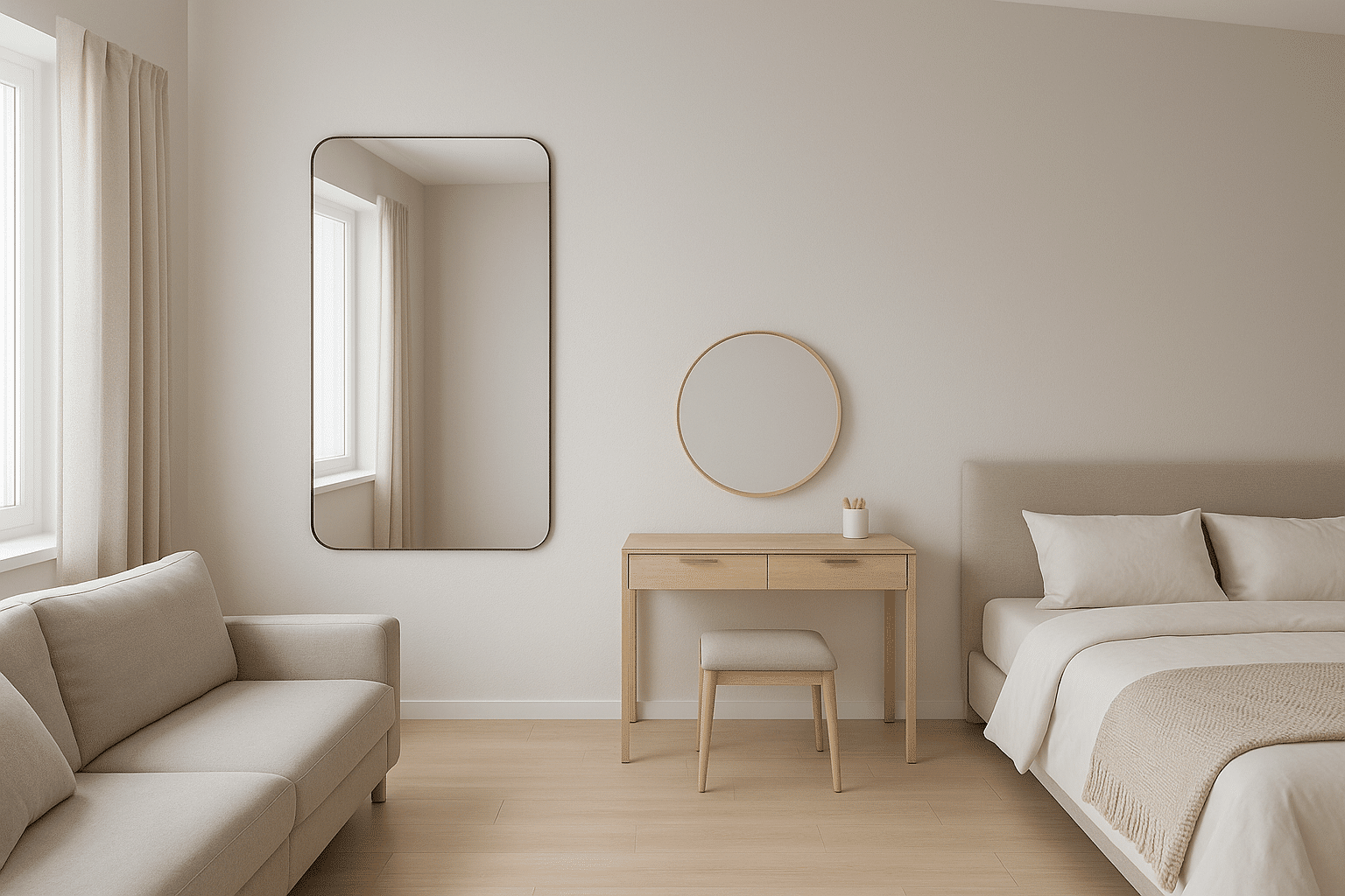 miroir agrandit l'espace  studio style moderne