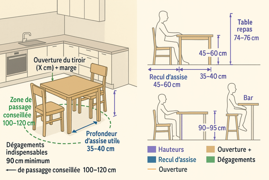 Schéma dimensions pour table petit espace