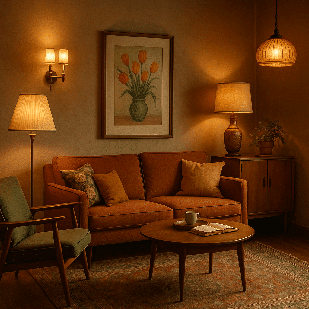 Déco vintage pour un studio : des sources lumineuses différentes avec appliques, lampe de chevet, plafond