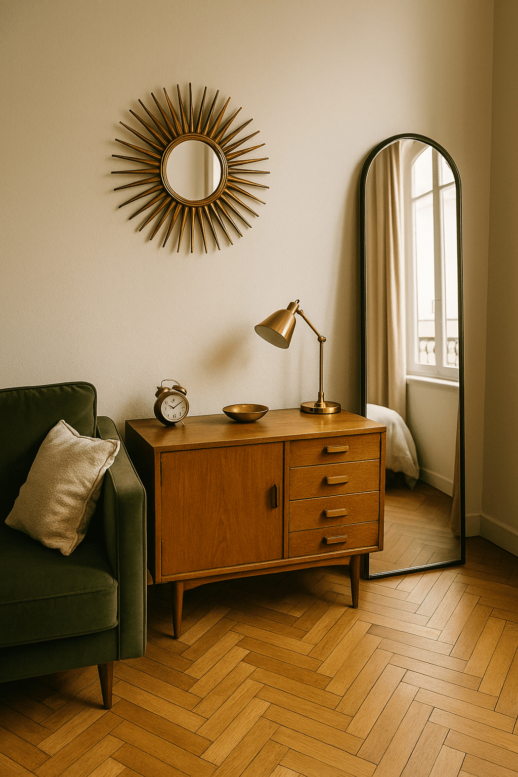 déco vintage pour un studio : le miroir psyché ou miroir soleil