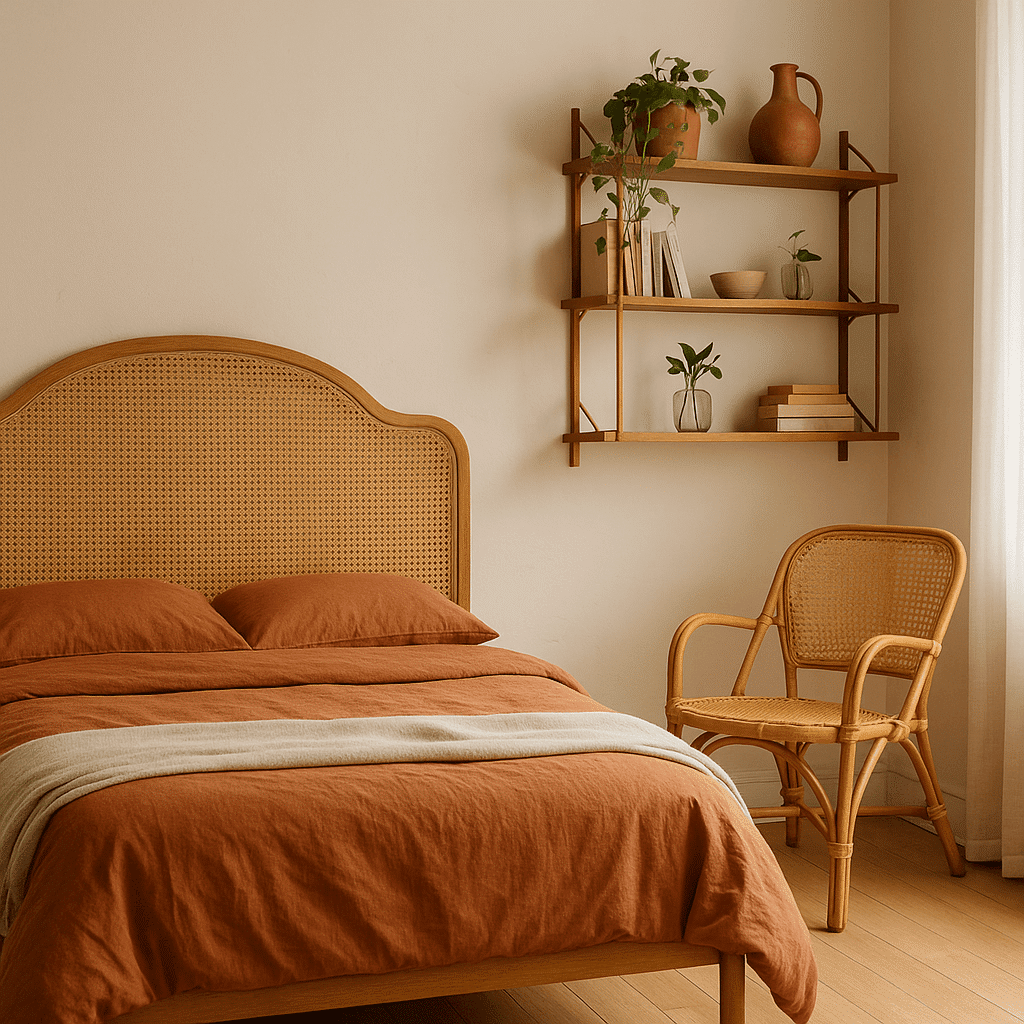 déco vintage pour un studio : meubles en rotins apportent un effet rétro doux mais surtout lumineux