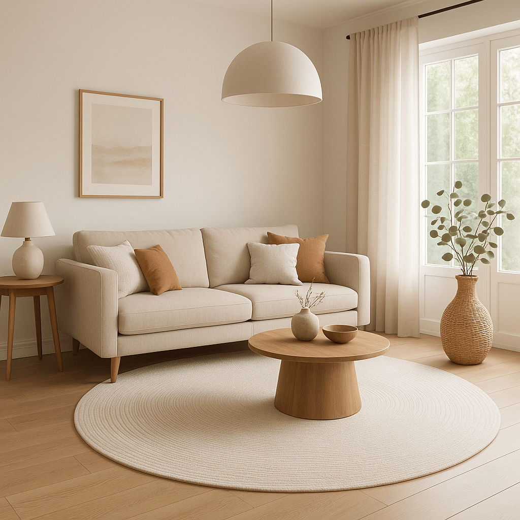 tapis rond salon bien choisis avec une couleur qui rappelle les éléments de la pièce.