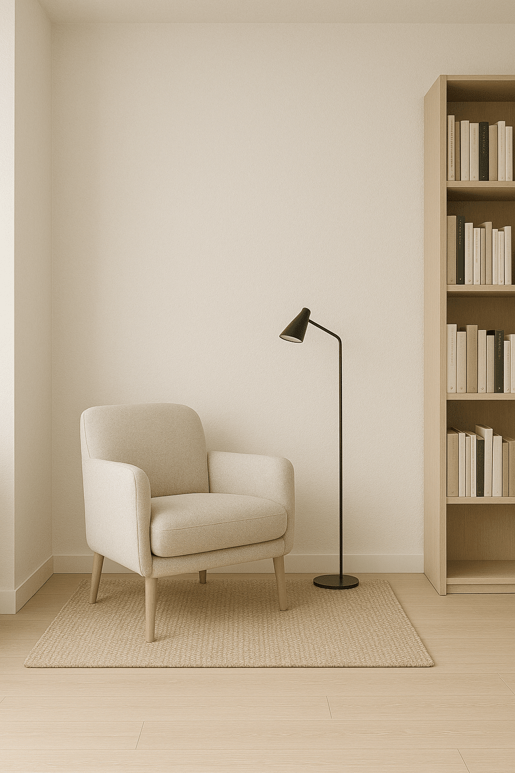 coin lecture ultra minimaliste dans un studio minimaliste