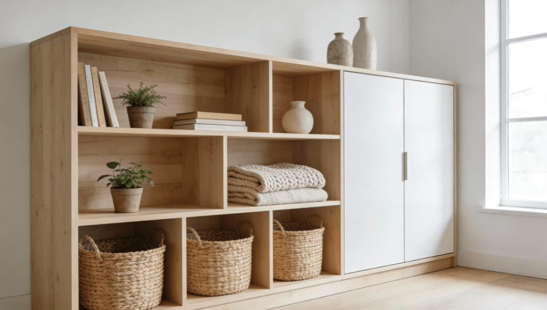 décoration scandinave : harmonisation des rangements ouverts et fermés