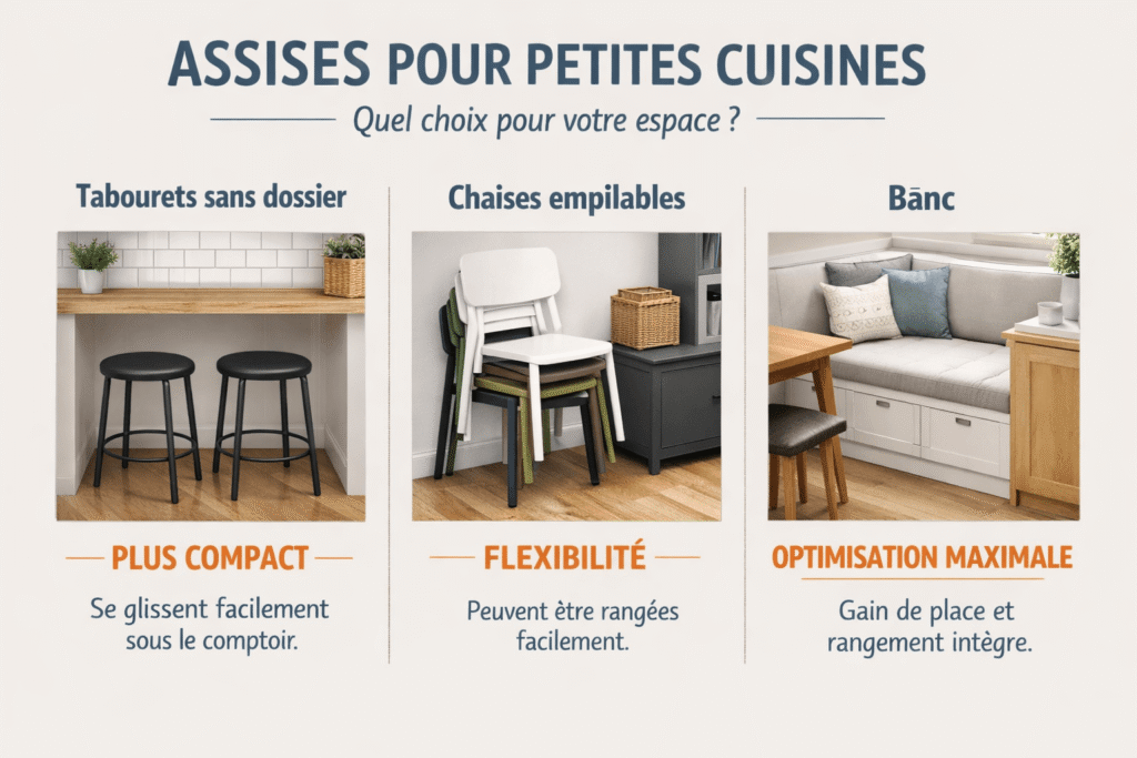 différentes assises gain de place pour une cuisine minuscule