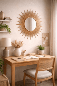 miroir soleil qui apporte de la lumière dans un petit bureau