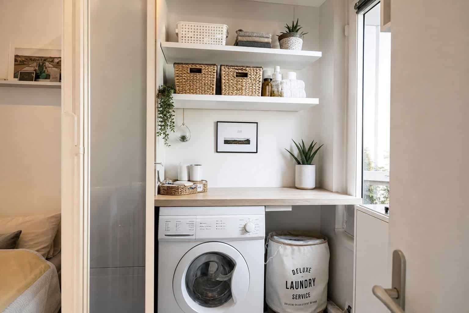 buanderie dans un petit espace, alliant organisation optimale et gain de place.
